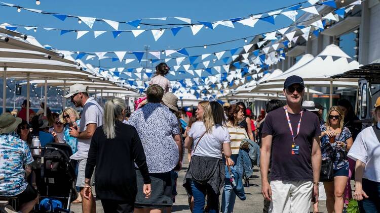 Croud of people walking during a food festival in Australia